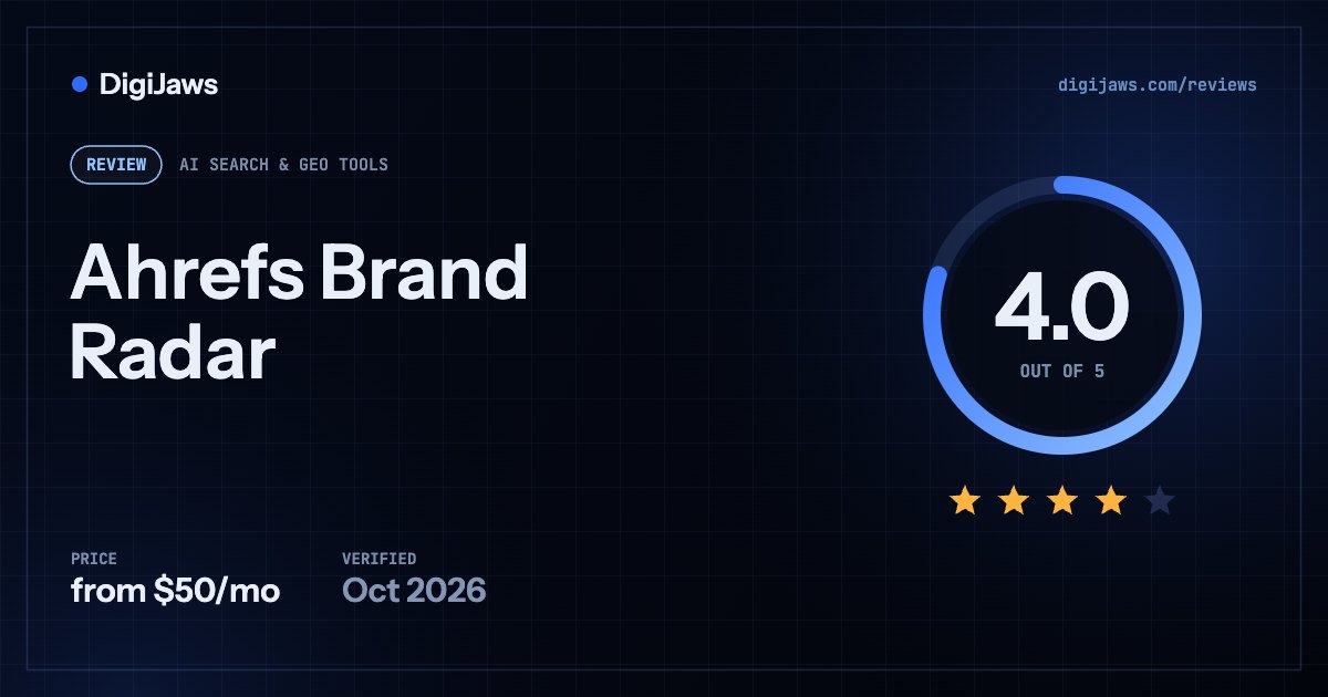 Ahrefs Brand Radar review: rated 4.0 out of 5, from $50/mo